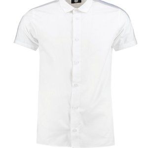 Boohoo Short Sleeve Shirt White with contrast sleeve Stripe Grey Size Medium NWT